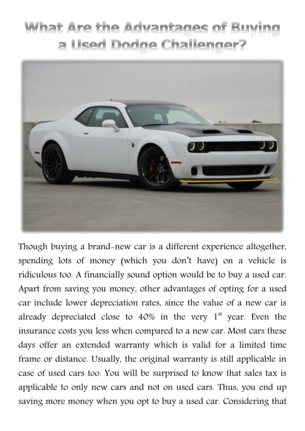 What Are the Advantages of Buying a Used Dodge Challenger?