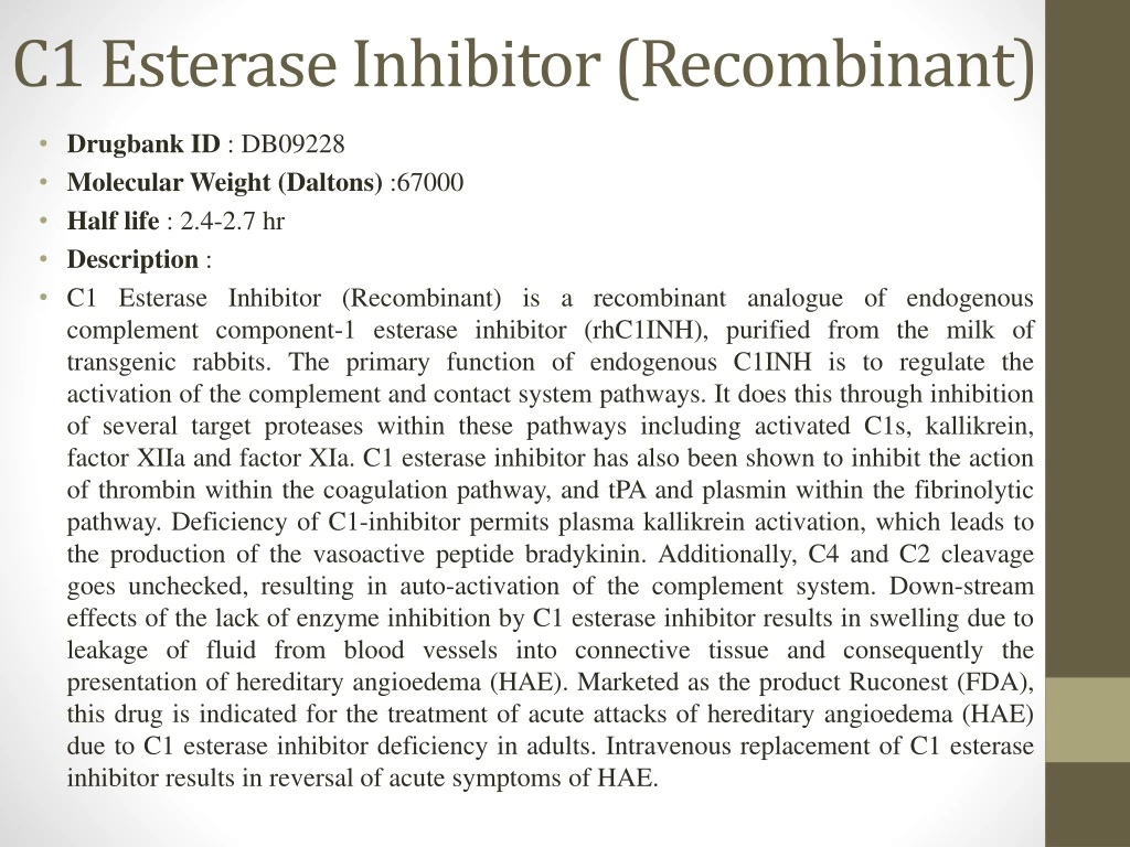 c1 esterase inhibitor recombinant