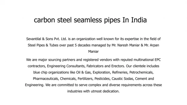 carbon steel seamless pipes In India