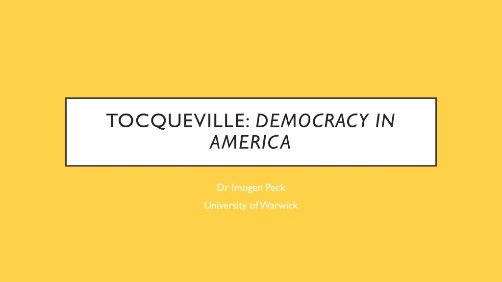 tocqueville democracy in america