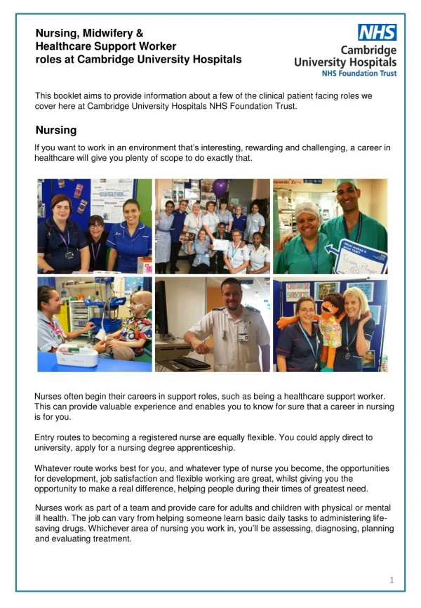 Nursing, Midwifery &amp; Healthcare Support Worker r oles at Cambridge University Hospitals