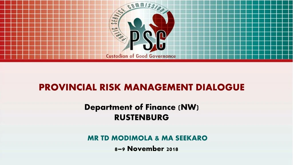 provincial risk management dialogue department of finance nw rustenburg