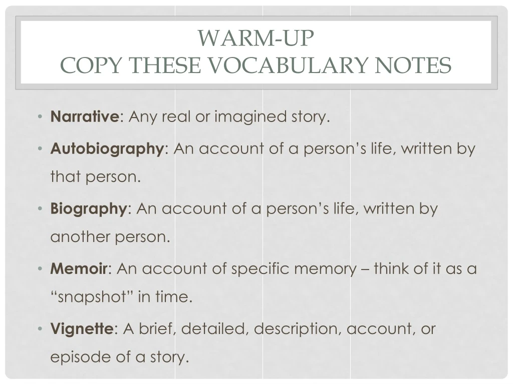 warm up copy these vocabulary notes