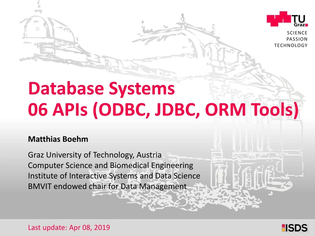 database systems 06 apis odbc jdbc orm tools