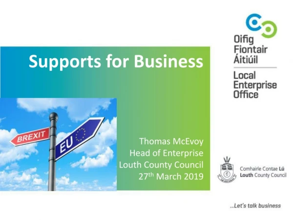 Supports for Business Thomas McEvoy Head of Enterprise Louth County Council 27 th March 2019