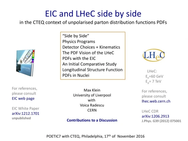 “Side by Side” Physics Programs Detector Choices + Kinematics The PDF Vision of the LHeC