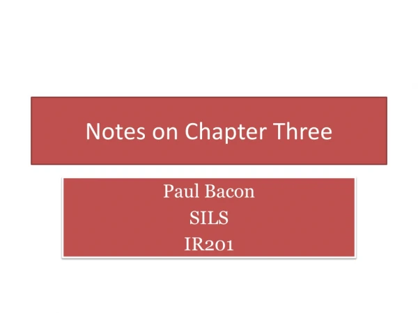 Notes on Chapter Three