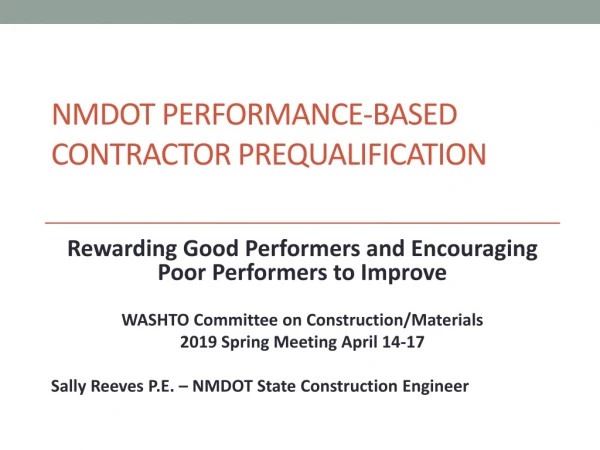NMDOT Performance-Based Contractor Prequalification