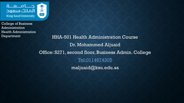 College of Business Administration Health Administration Department