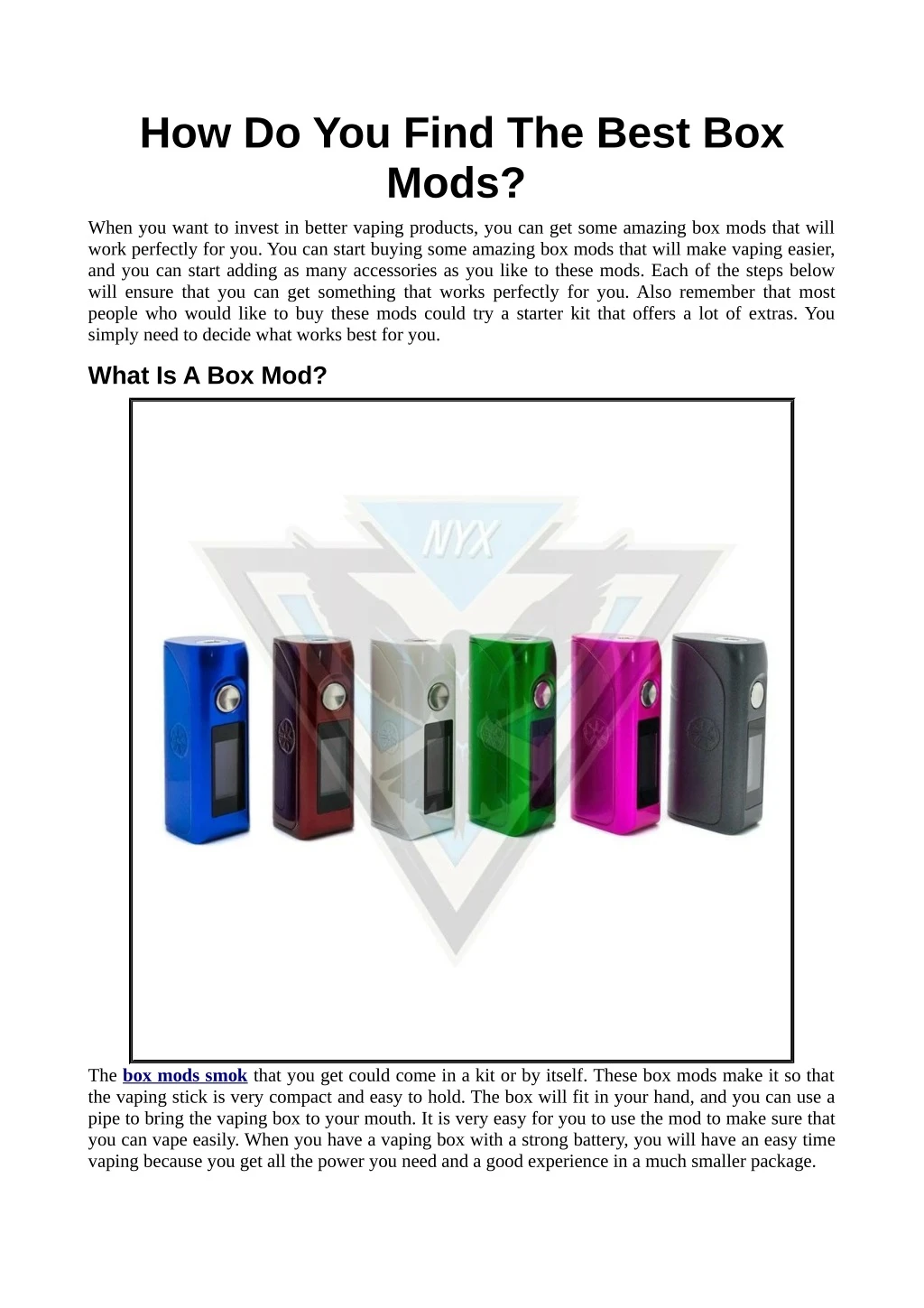 how do you find the best box mods