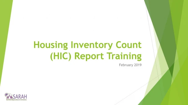 Housing Inventory Count (HIC) Report Training