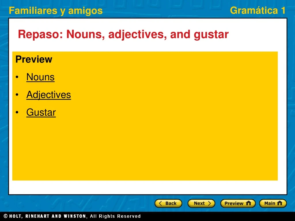 repaso nouns adjectives and gustar