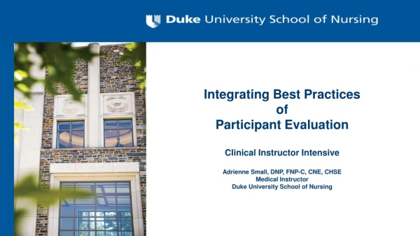 Standards of Best Practice For Participant Evaluation