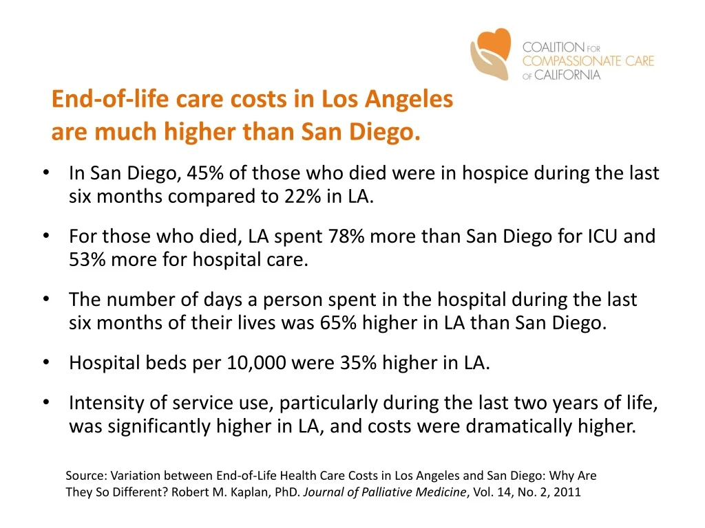 end of life care costs in los angeles are much higher than san diego