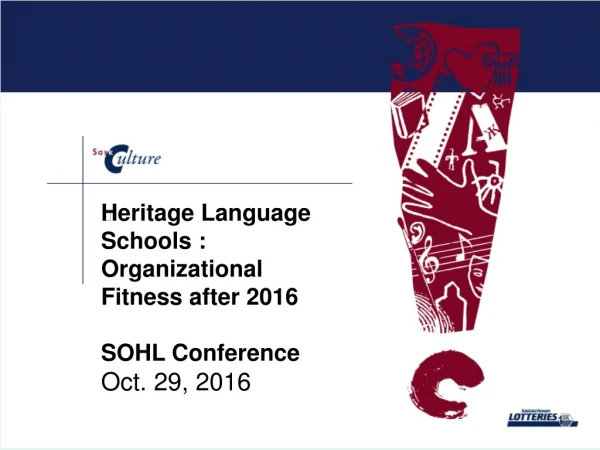 ? Heritage Language Schools : Organizational Fitness after 2016 SOHL Conference Oct. 29, 2016