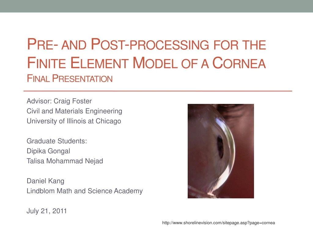 pre and post processing for the finite element model of a cornea final presentation