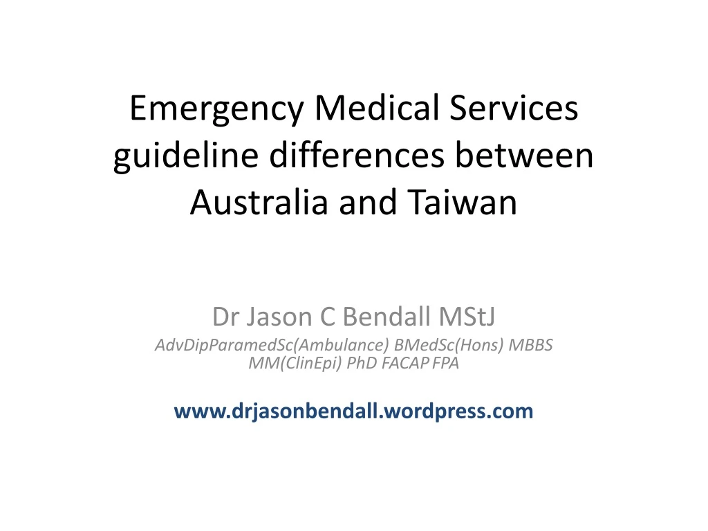 emergency medical services guideline differences between australia and taiwan