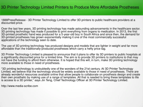 3D Printer Technology Limited Printers to Produce More Affordable Prostheses