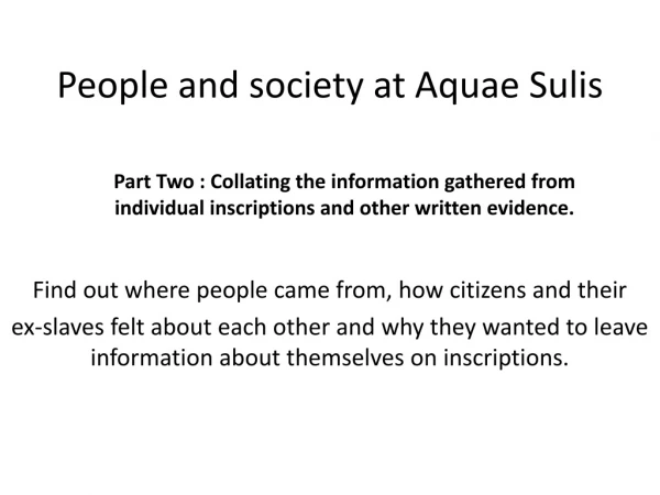 People and society at Aquae Sulis