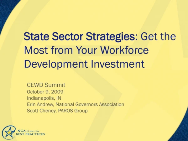 State Sector Strategies : Get the Most from Your Workforce Development Investment