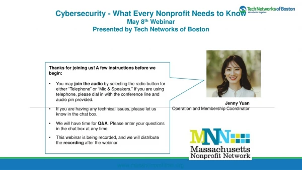 Cybersecurity - What Every Nonprofit Needs to Know May 8 th Webinar