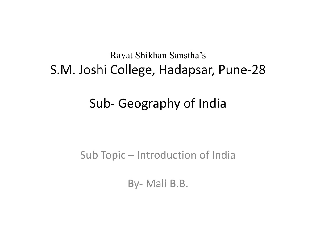 rayat shikhan sanstha s s m joshi college hadapsar pune 28 sub geography of india