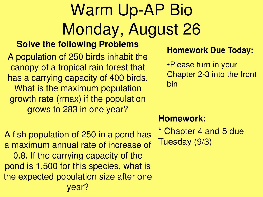 warm up ap bio monday august 26