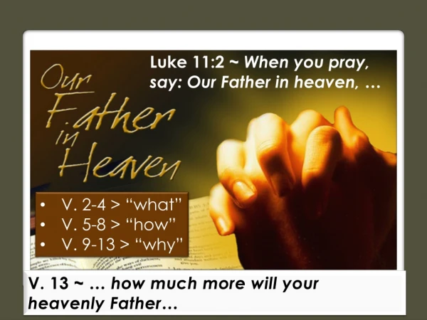 Luke 11:2 ~ When you pray, say: Our Father in heaven, …