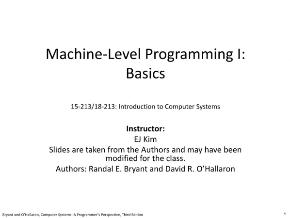 Machine-Level Programming I: Basics 15-213/18-213 : Introduction to Computer Systems
