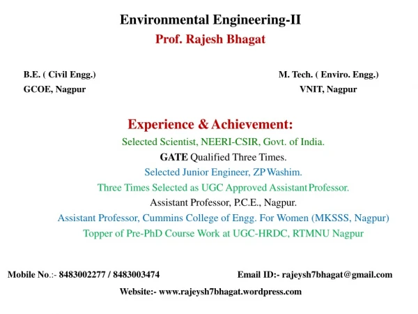 Environmental Engineering-II Prof. Rajesh Bhagat
