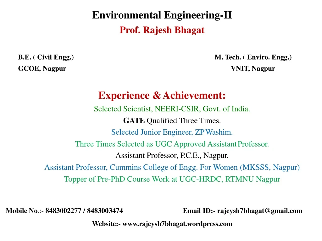 environmental engineering ii prof rajesh bhagat