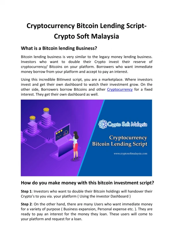 Cryptocurrency Bitcoin Lending Script - Crypto Soft Malaysia