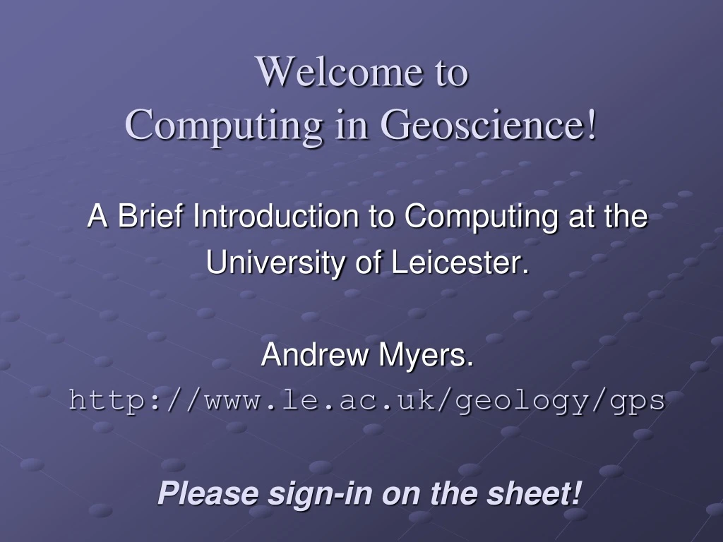 welcome to computing in geoscience