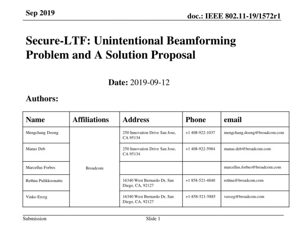 Secure-LTF: Unintentional Beamforming Problem and A Solution Proposal