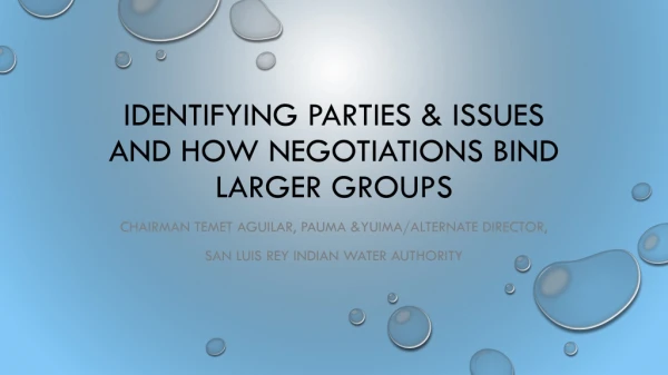Identifying Parties &amp; Issues and How Negotiations bind larger groups