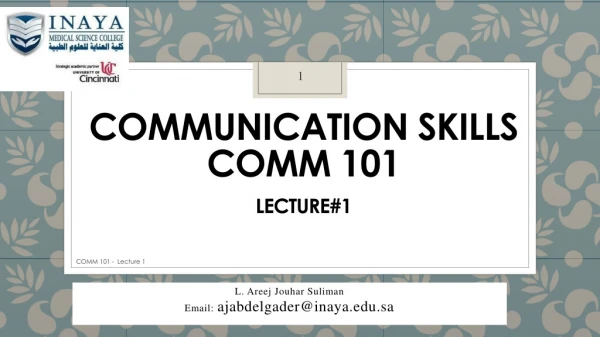 Communication Skills COMM 101 Lecture#1