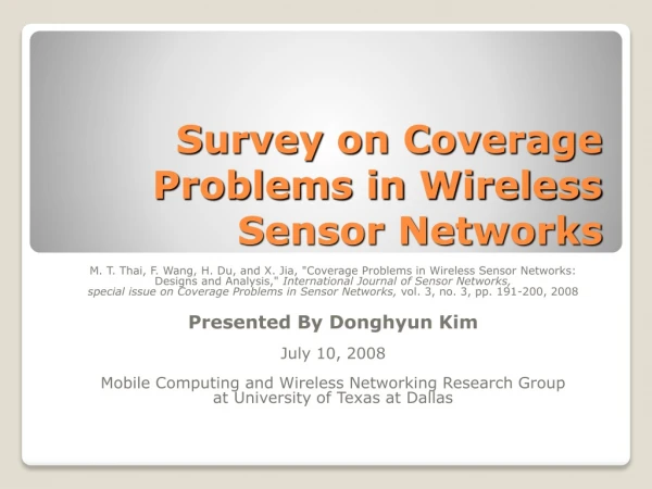 Survey on Coverage Problems in Wireless Sensor Networks