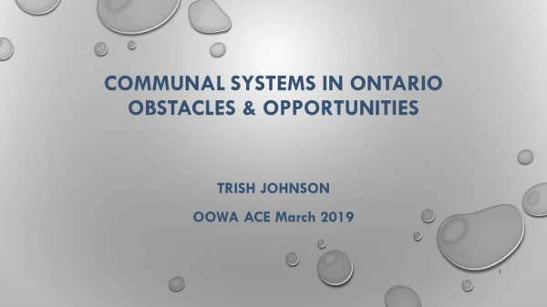Communal Systems in Ontario Obstacles &amp; Opportunities