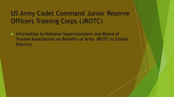 US Army Cadet Command Junior Reserve Officers Training Corps (JROTC)