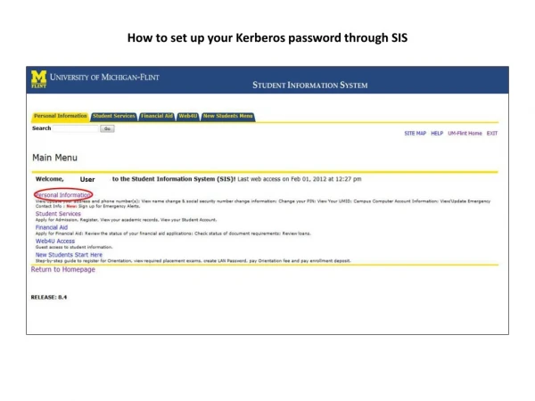 How to set up your Kerberos password through SIS