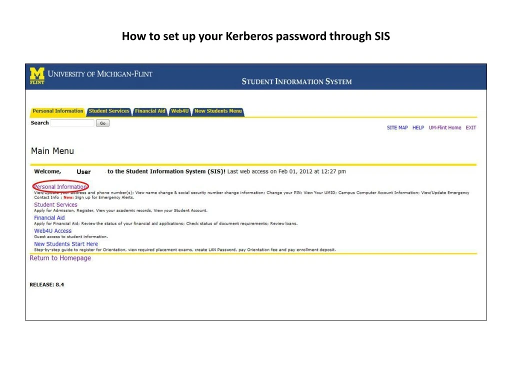 how to set up your kerberos password through sis