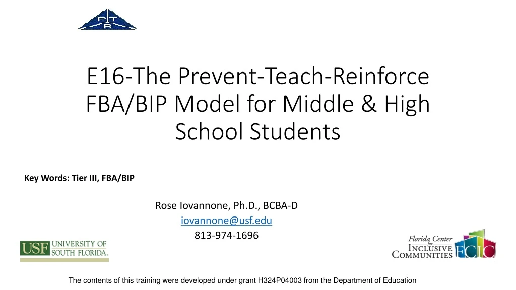 e16 the prevent teach reinforce fba bip model for middle high school students
