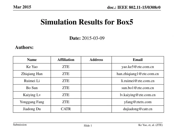 Simulation Results for Box5