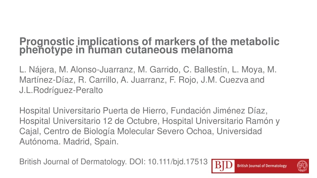 prognostic implications of markers of the metabolic phenotype in human cutaneous melanoma