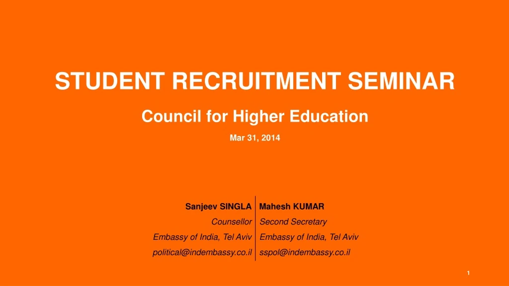 student recruitment seminar council for higher education mar 31 2014