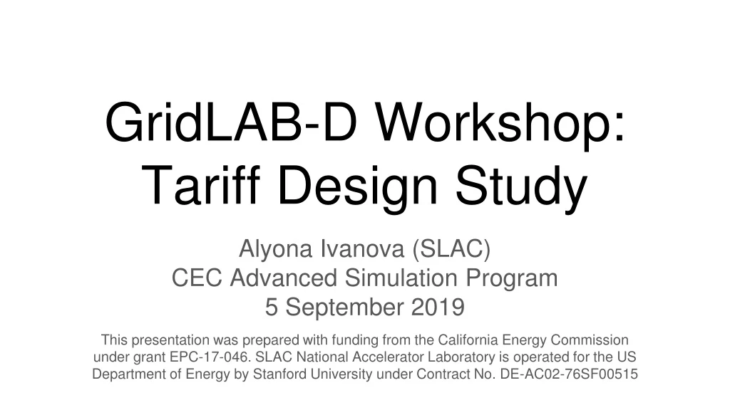 gridlab d workshop tariff design study