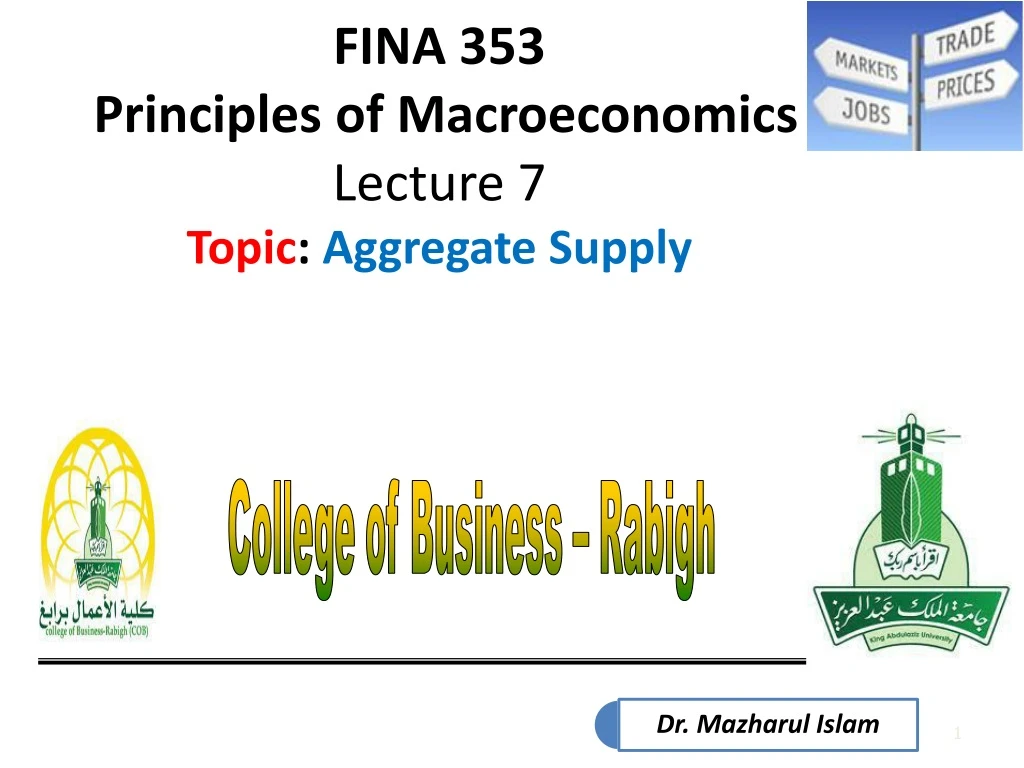 fina 353 principles of macroeconomics lecture 7 topic aggregate supply