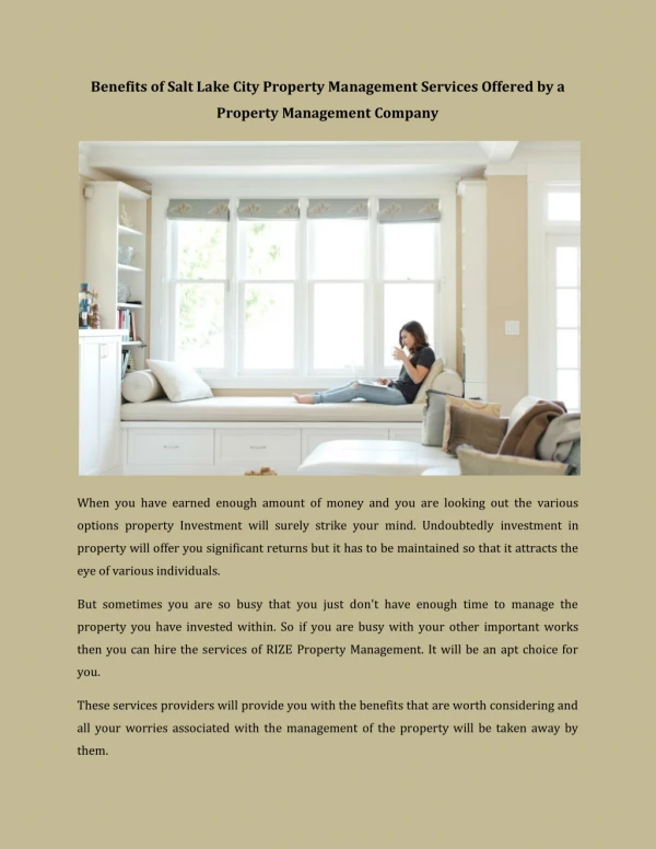 Benefits of Salt Lake City Property Management Services Offered by a Property Management Company