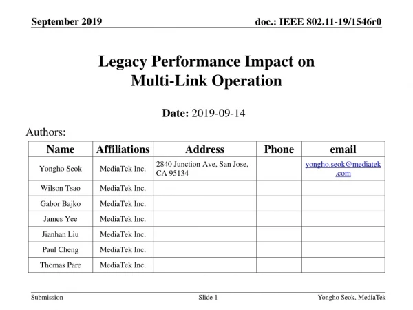Legacy Performance Impact on Multi-Link Operation