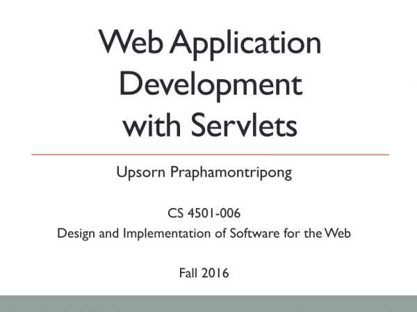 Web Application Development with Servlets